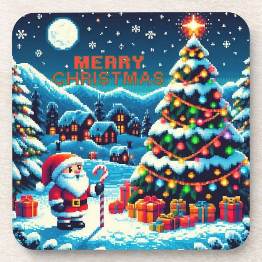 Dessous-de-verre Arbre de Noël 8 bits & Père Noël (Devant)