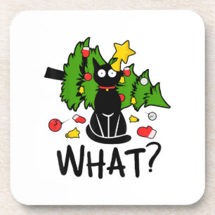 Dessous-de-verre Arbre de Noël drôle de chat noir Noël joyeux Santa