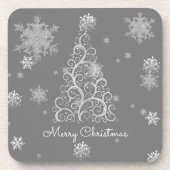 Dessous-de-verre Arbre de Noël en argent et flocons de neige (Devant)