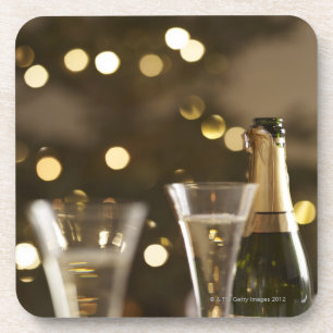 Dessous-de-verre arbre de Noël, lumières de Noël, champaigne