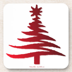 Dessous-de-verre Arbre de Noël Moderne Pochoir Imprimé Rouge