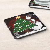 Dessous-de-verre Arbre de Noël Snowman Surprise Art Imprimer (Côté gauche)