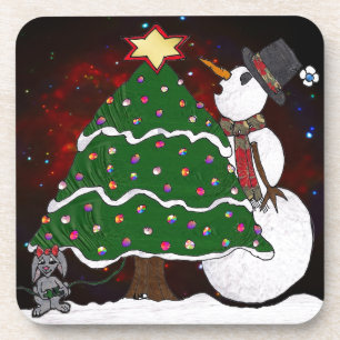Dessous-de-verre Arbre de Noël Snowman Surprise Art Imprimer