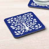 Dessous-de-verre Arbre de vie #4 Blanc et Cobalt Bleu (Côté gauche)