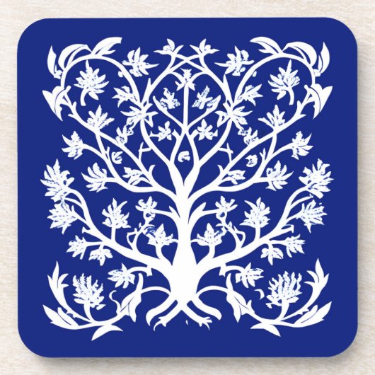 Dessous-de-verre Arbre de vie #4 Blanc et Cobalt Bleu (Devant)