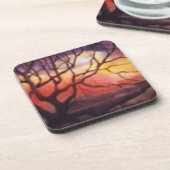 Dessous-de-verre Arbre d'hiver nu et coucher de soleil spectaculair (Côté gauche)