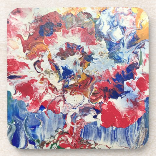 Dessous-de-verre Arbre en fleurs rouge abstrait bleu bleu jaune Fle (Devant)