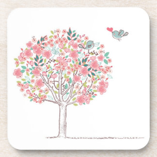 Dessous-de-verre Arbre et oiseaux de floraison dans l'amour