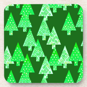 Dessous-de-verre Arbres de Noël à fleurs modernes - vert de pin