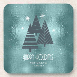 Dessous-de-verre Arbres de Noël et flocons de neige Turquoise ID863