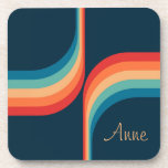 Dessous-de-verre Arcs colorés de style rétro<br><div class="desc">Retro double arche pattern geometrical illustration with turquoise,  blue,  red and beige stripes decoration on dark blue background. Add your name/monogram or delete the text</div>