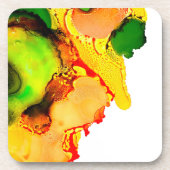 Dessous-de-verre art Abstrait alcool encre jaune vert (Devant)