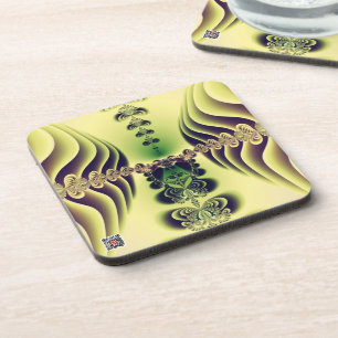 Dessous-de-verre Art abstrait de symétrie fractale vert citron