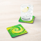 Dessous-de-verre Art abstrait vert jaune en spirale (Côté Droit)