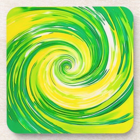 Dessous-de-verre Art abstrait vert jaune en spirale (Devant)