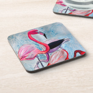 Dessous-de-verre Art aquarelle de flamant rose coloré