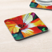 Dessous-de-verre Art aquarelle de fleur tropicale d'hibiscus orange (Côté gauche)