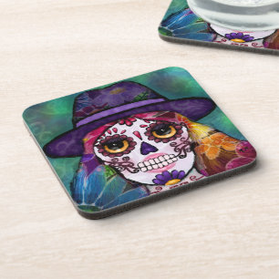 Dessous-de-verre Art de crâne floral hippie psychédélique Whimsigot
