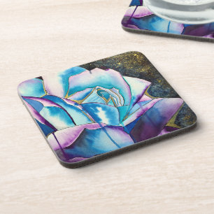 Dessous-de-verre Art de rose aquarelle gothique violet bleu