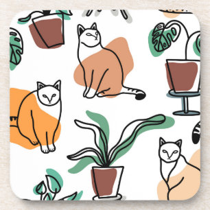 Dessous-de-verre Art de trait dessin chats et fleurs