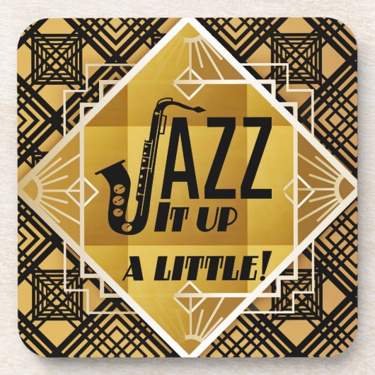 Dessous-de-verre Art déco jazz saxophone noir or musique (Devant)