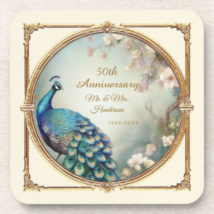 Dessous-de-verre Art Déco Peacock 50e Anniversaire Élégant floral