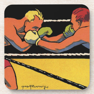Dessous-de-verre Art Déco vintage de boxe sportive, boxeurs se frap