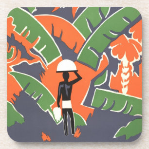 Dessous-de-verre Art Déco vintage de voyage, indigène dans la jungl