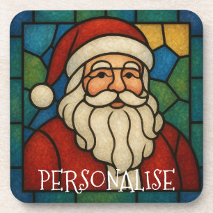 Dessous-de-verre Art déco vitrail de Noël Santa personnalisé
