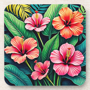 Dessous-de-verre Art floral de l'Hibiscus tropical en fleurs