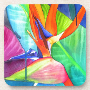 Dessous-de-verre Art floral tropical Strelitzia oiseau de paradis