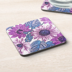 Dessous-de-verre Art floral vintage bleu et violet