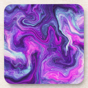Dessous-de-verre Art fluide en marbre rose, bleu, violet