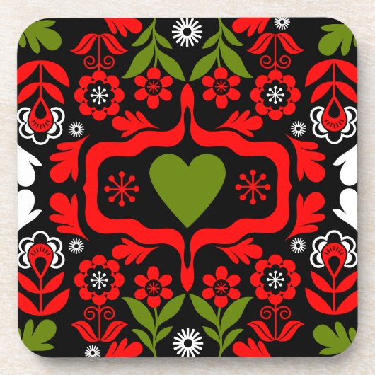 Dessous-de-verre Art folklorique de fleurs abstraites boho (Devant)