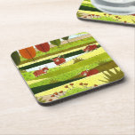 Dessous-de-verre Art Highland Cow Fields<br><div class="desc">Ce joli design présente l'art original des arbres d'automne,  des collines ondulantes et d'adorables boeufs moelleux des Highlands! Ce design fait partie de ma série Happy Places ! Visitez la catégorie Happy Places dans ma boutique !</div>