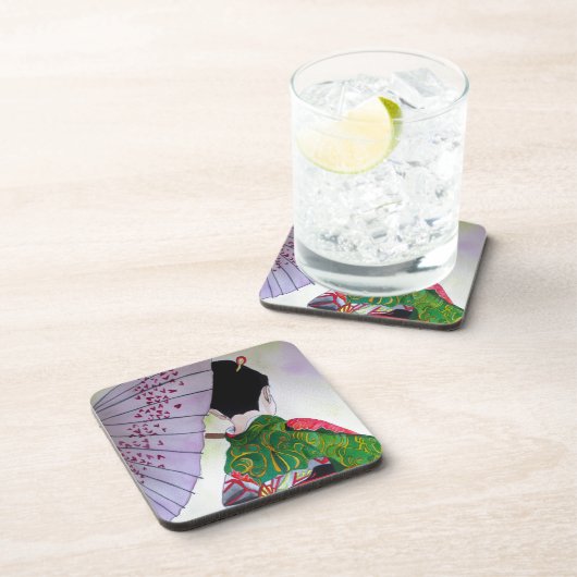 Dessous-de-verre Art japonais Geisha avec kimono et parapluie (Côté Droit)