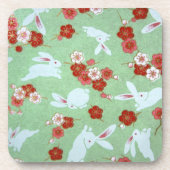 Dessous-de-verre Art japonais : Sakuras et lapins verts (Devant)