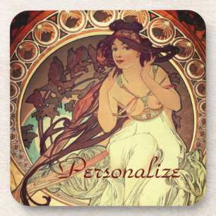 Dessous-de-verre Art nouveau Alphonse Mucha élégante femme vintag