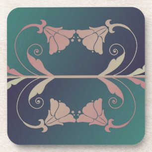 Dessous-de-verre Art nouveau fleur fuchsia rose bleu vert élégant