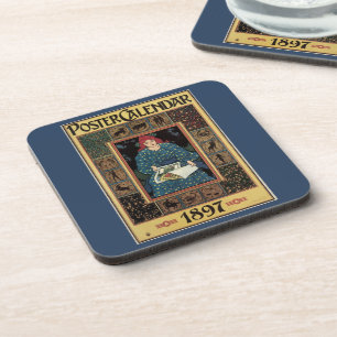Dessous-de-verre Art Nouveau vintage, femme lisant un livre d'astro