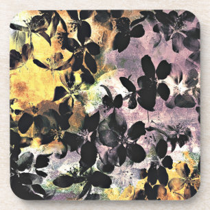 Dessous-de-verre Art numérique fleuri motif à fleurs rose jaune