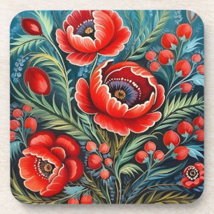 Dessous-de-verre art populaire traditionnel ukrainien de Petrikivka