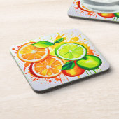 Dessous-de-verre Art Splash de Fruits Citriques Vibrants (Côté gauche)