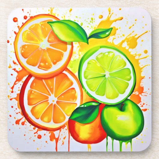 Dessous-de-verre Art Splash de Fruits Citriques Vibrants (Devant)