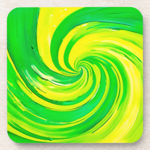 Dessous-de-verre Art vibrant de vert et de jaune en spirale