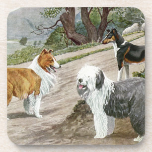 Dessous-de-verre Art vintage pour amateurs de chiens Trio de Colley