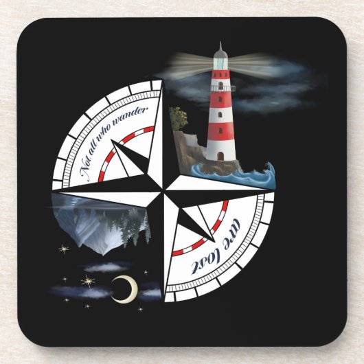 Dessous-de-verre Artsy Compas avec Paysages peints et Citation (Devant)