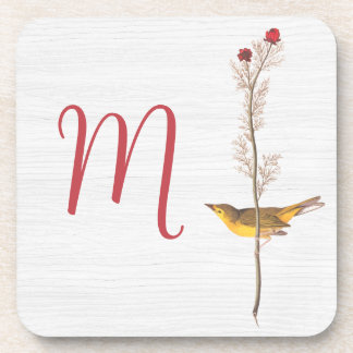 Dessous-de-verre Audubon's Yellow Bird on Flower with Monogram