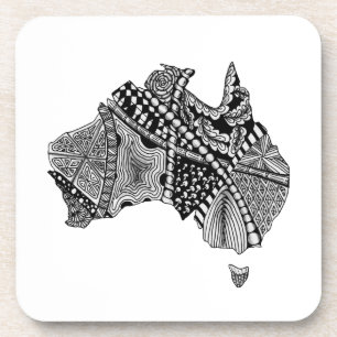 Dessous-de-verre Australie Carte Doodle Art noir et blanc