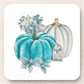 Dessous-de-verre Automne Citrouille bleu rose  (Devant)